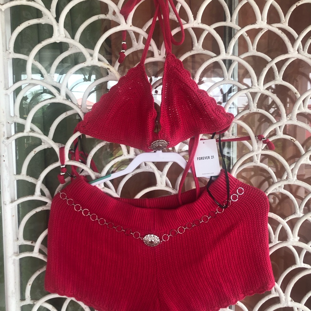 Forever 21 Red Knit Bikini Set